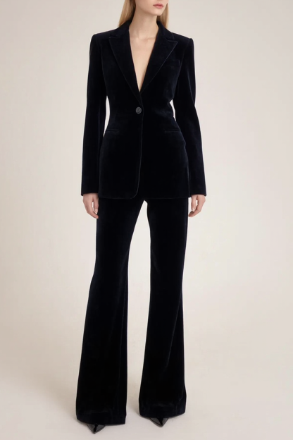 Blazer Suit Sets Black Deep V Velvet Pants Set
