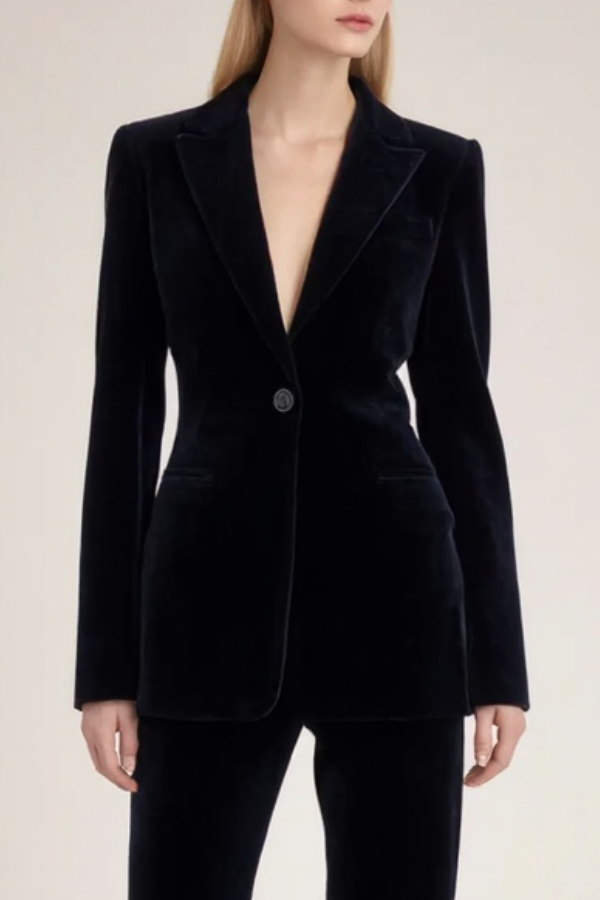 Blazer Suit Sets Black Deep V Velvet Pants Set