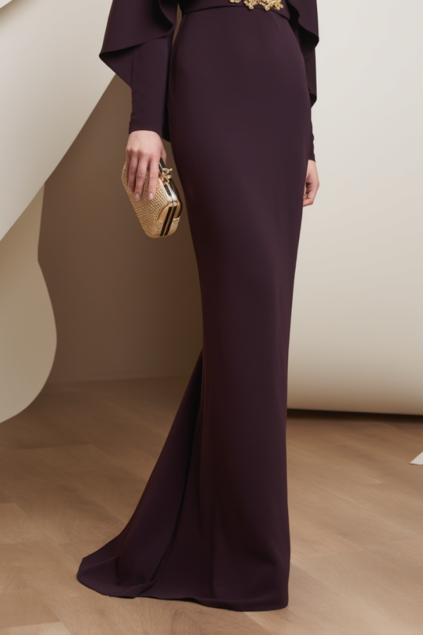 Formal Evening Dress Purple V Neck Belted Maxi Dress