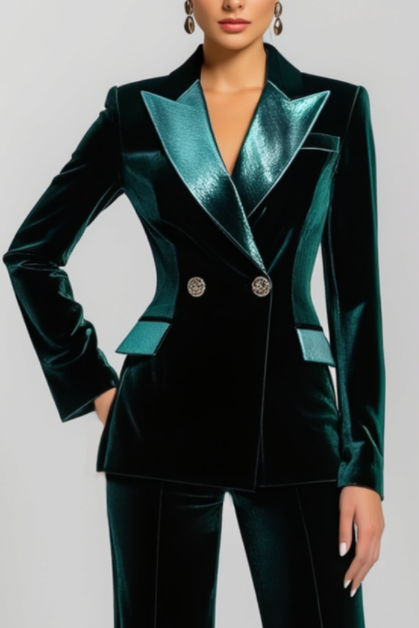 ​Business Suit Sets Green Lapel Velvet Pants Set