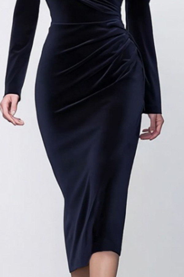 Cocktail Dress Navy V Neck Midi Velvet Dress