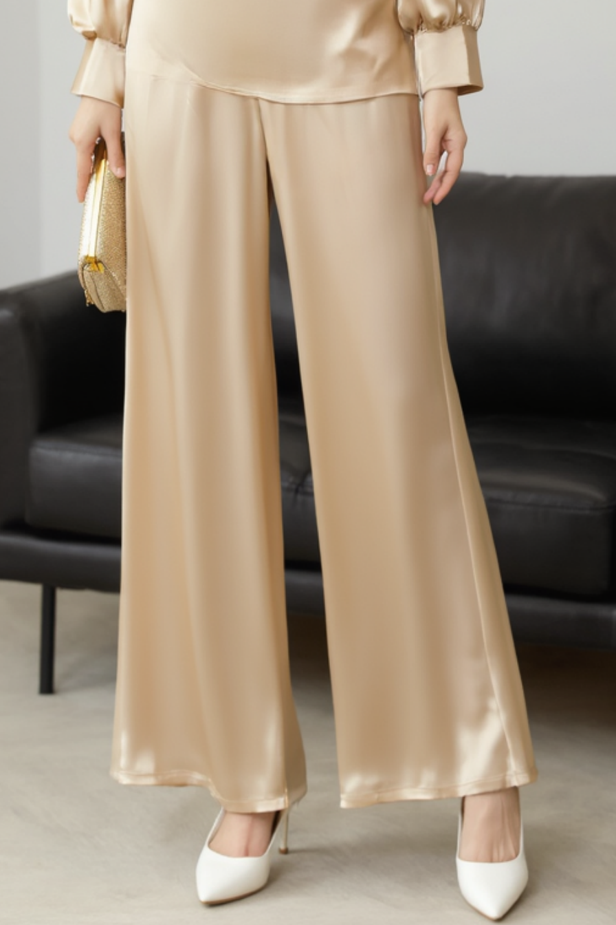 Work Pants Set Golden Long Sleeve Blouse Two-Piece Wide-Leg