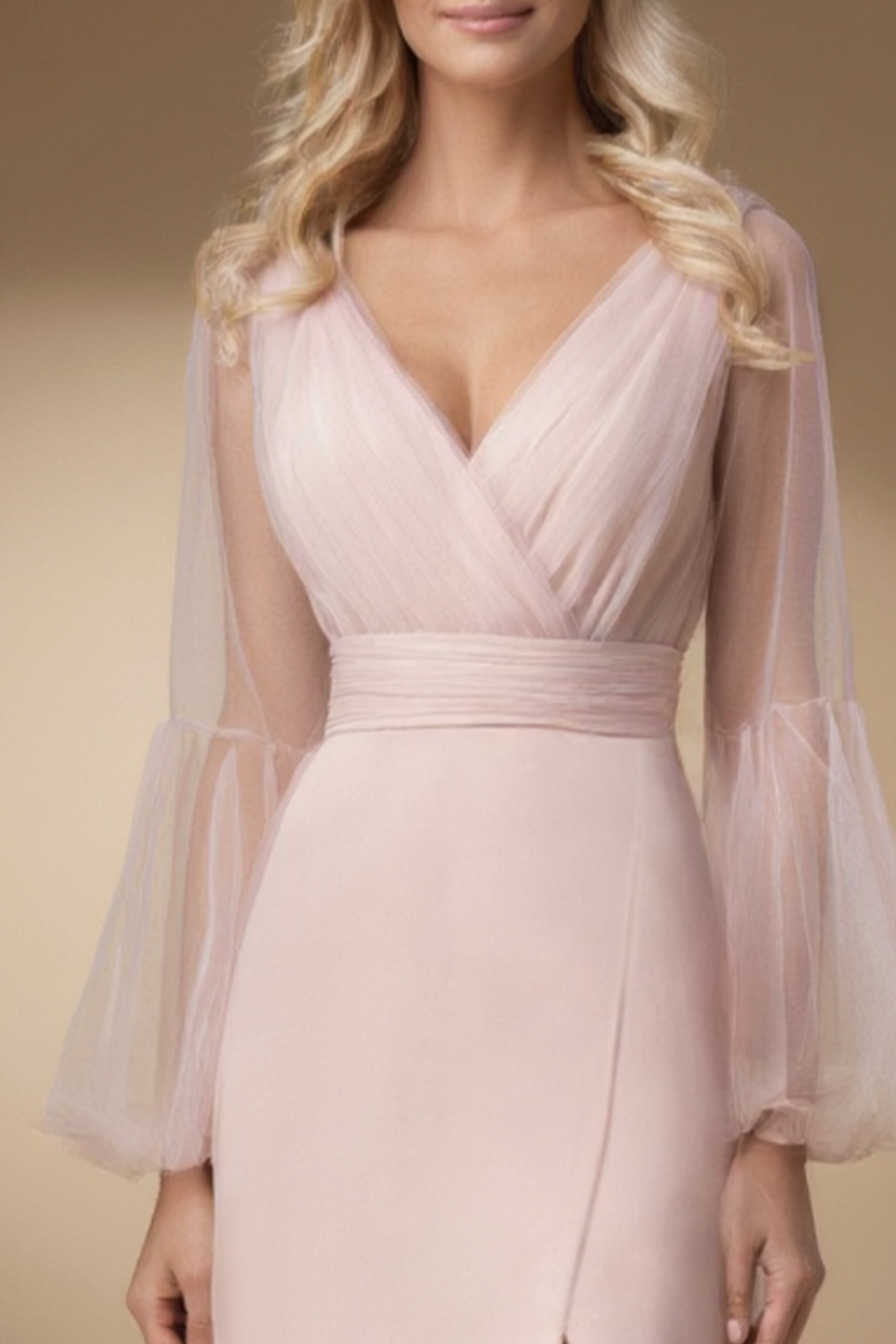 ​Evening Dress​ Pink V Neck Slit Floor-Length Dress
