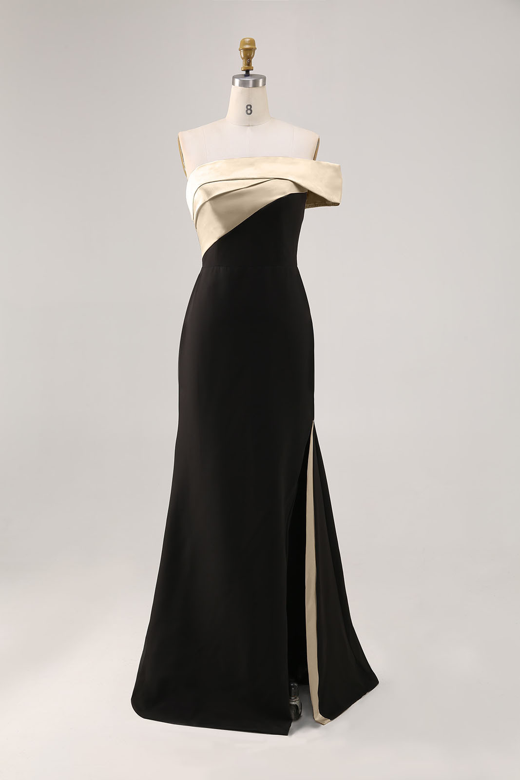 Formal Prom Dress Off-Shoulder Color-block Side Slit Floor-Length Dress