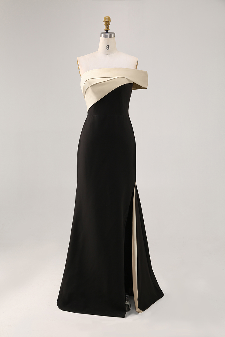 Formal Prom Dress Off-Shoulder Color-block Side Slit Maxi Dress