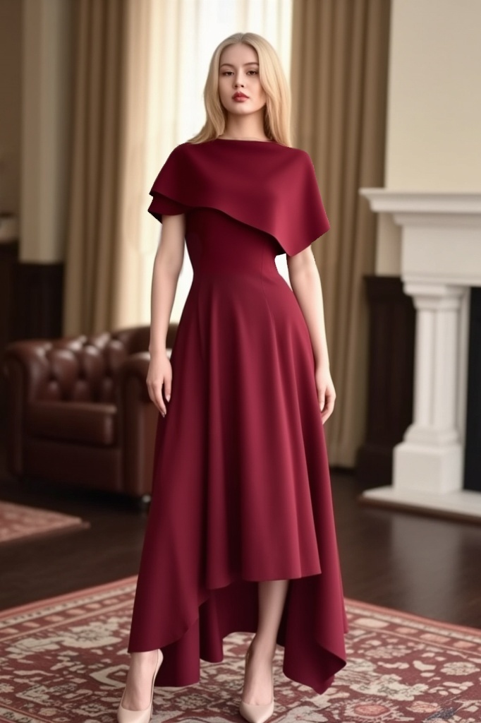 Cocktail ​Semi Formal Dress​​ Burgundy Crew Neck Maxi Dress
