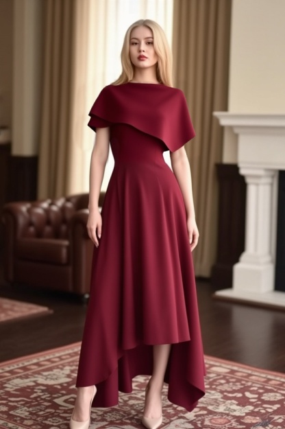Cocktail ​Semi Formal Dress​​ Burgundy Crew Neck Maxi Dress