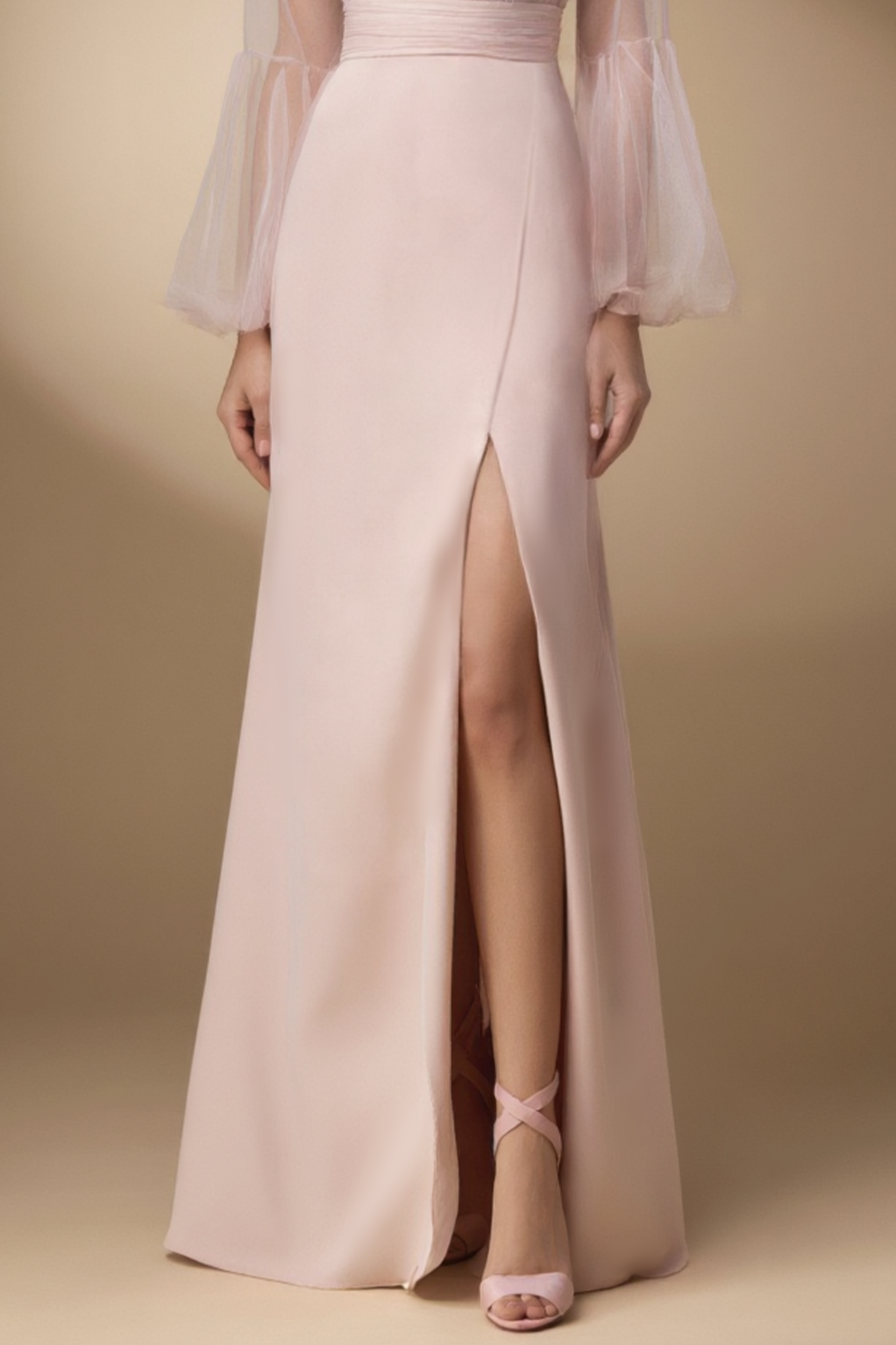 Evening Dress Pink V Neck Slit Floor-Length Dress