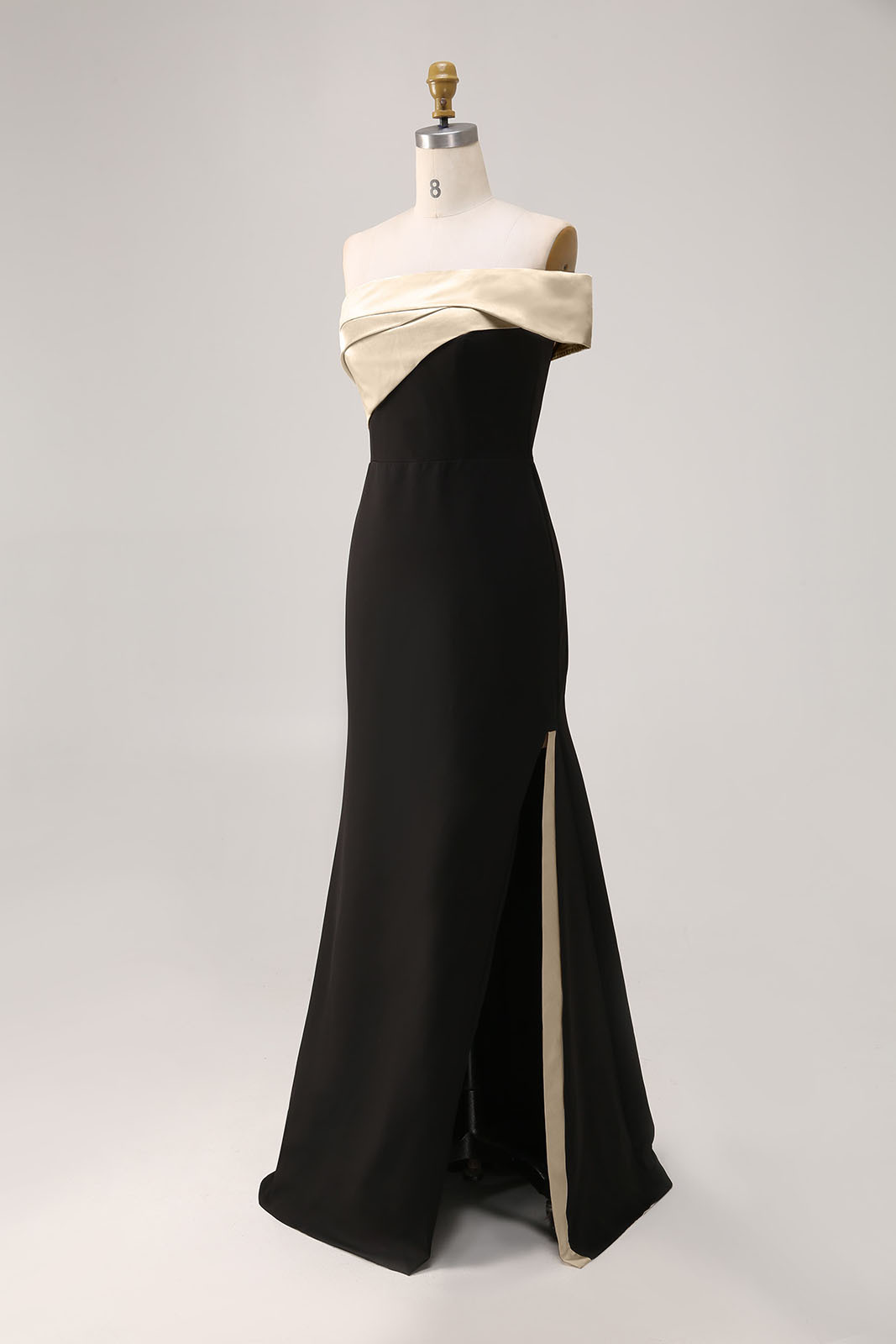 Formal Prom Dress Off-Shoulder Color-block Side Slit Floor-Length Dress