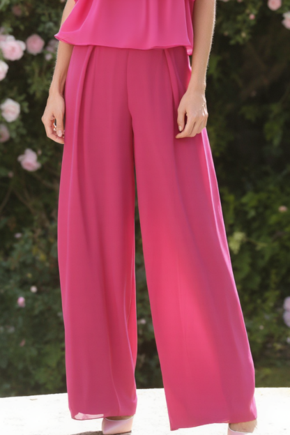 Modern Chic Set Rose Crew Neck Ruffle Chiffon Pants Set 