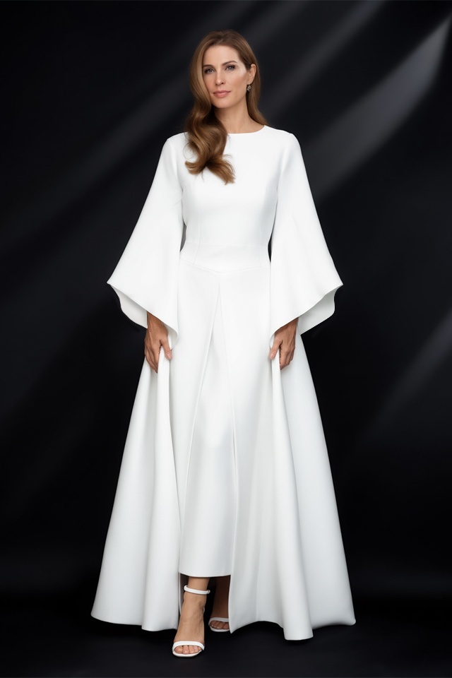 Formal Swing Dress White Crew Neck Maxi Dress