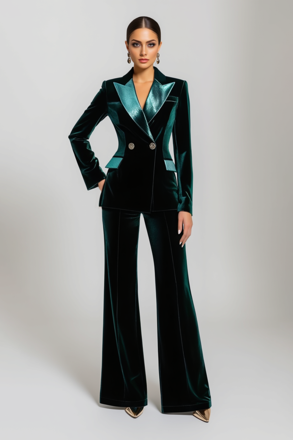 ​Business Suit Sets Green Lapel Velvet Pants Set