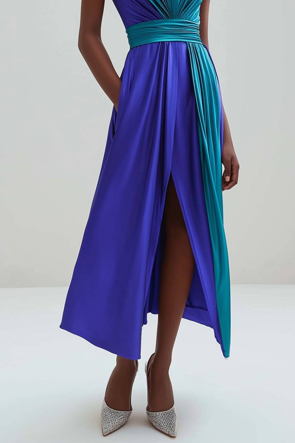 Vacation Party Asymmetrical Blue Purple Dress Sleeveless High Slit Wrap Dress