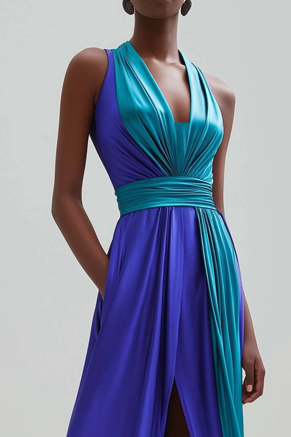 Vacation Party Asymmetrical Blue Purple Dress Sleeveless High Slit Wrap Dress