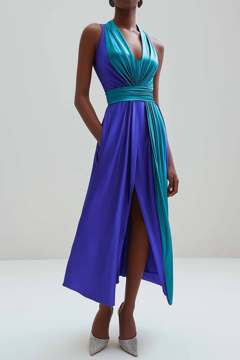 Vacation Party Asymmetrical Blue Purple Dress Sleeveless High Slit Wra