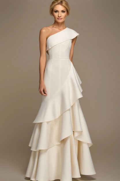 Formal Prom Tiered Maxi Dress White One Shoulder Maxi Dress