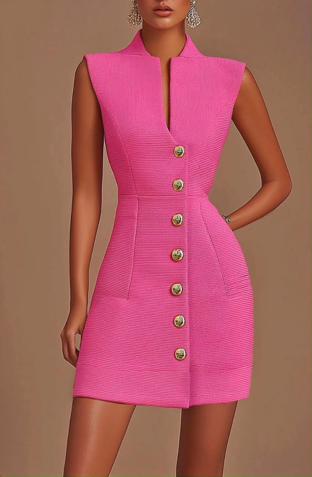 Semi-formal Work Pink Dress Sleeveless V-Neck Mini Dress