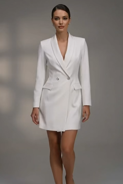 Work Business White Blazer Dress Long Sleeve Mini Dress