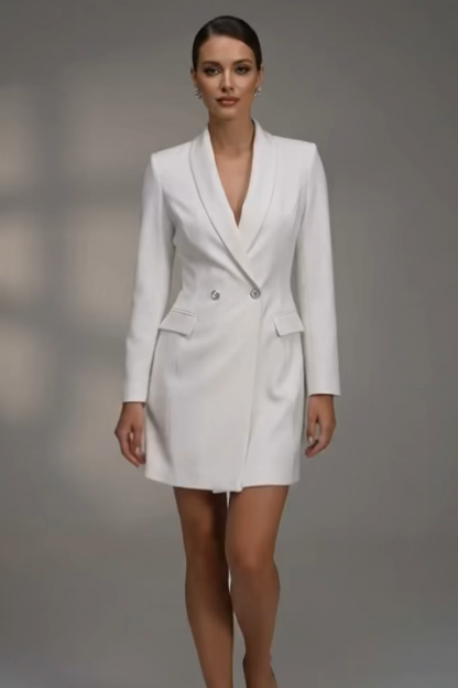 Work Business White Blazer Dress Long Sleeve Mini Dress