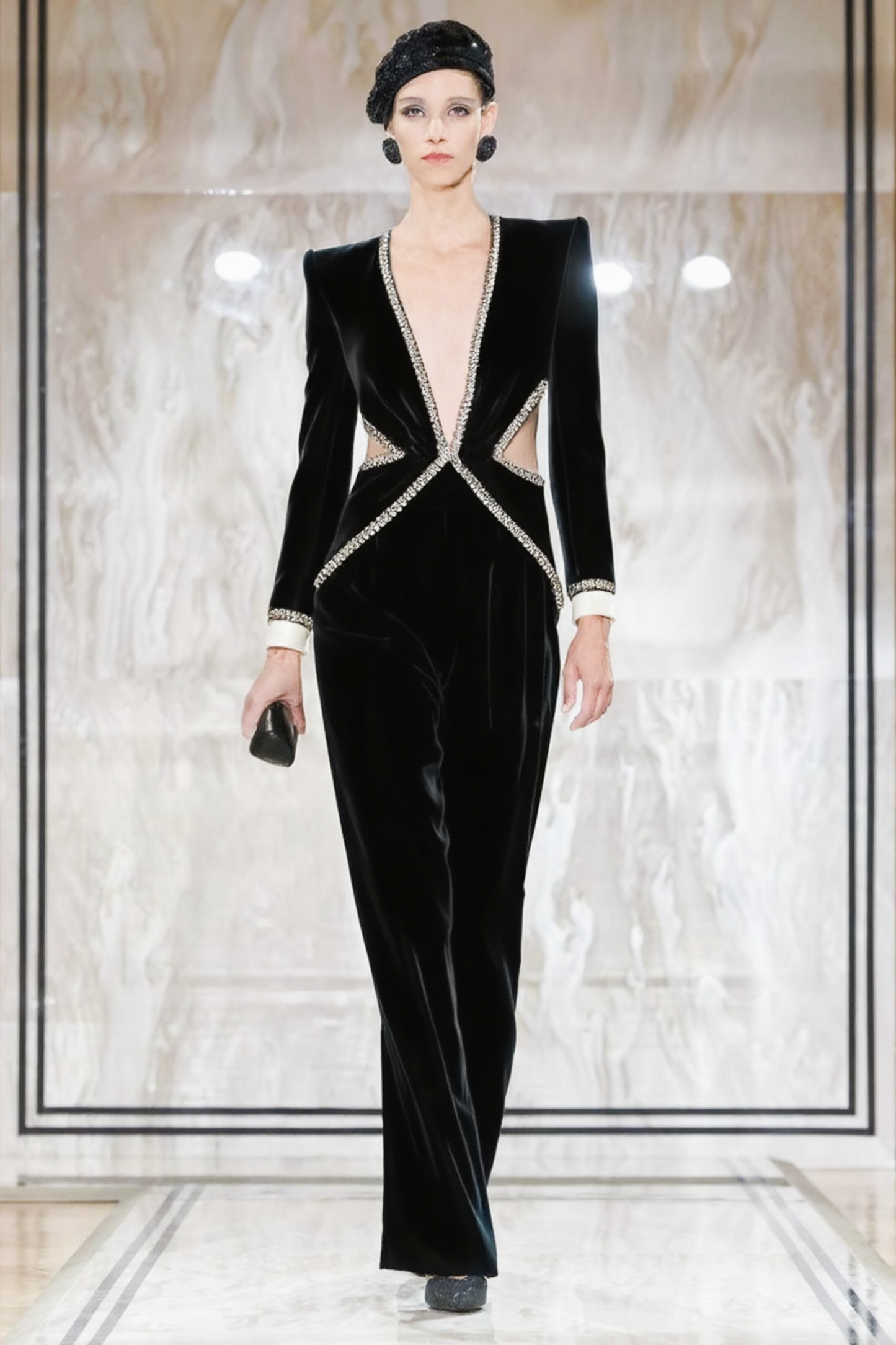 Formal Jumpsuit Long Sleeve Deep V Black Jumpsuit