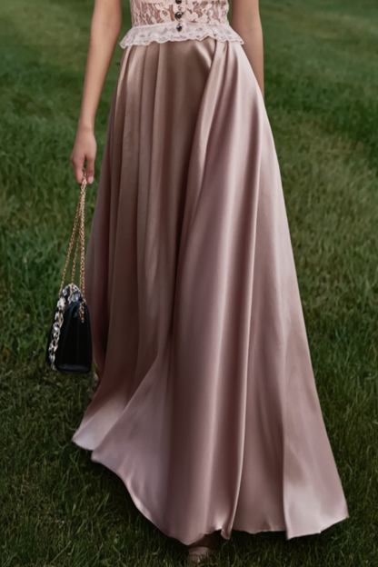 Formal Wedding Guest Dress Pink Stand Collar Lace Maxi Dress