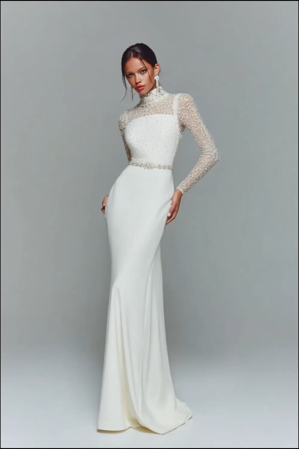 Formal Dress White Sheath Illusion Neck Beaded Chiffon Maxi Dress 