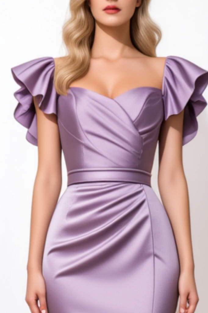 ​Evening​ Formal Satin Dress​​ Purple Square Neck Floor-Length Dress