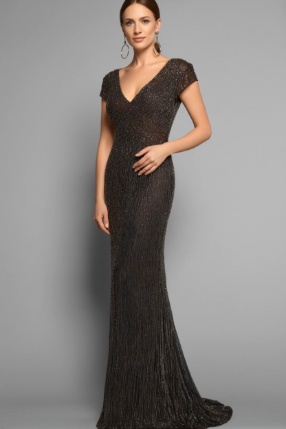 Formal Evening Gown Black V-Neck Mermaid Bodycon Floor-Length Dress