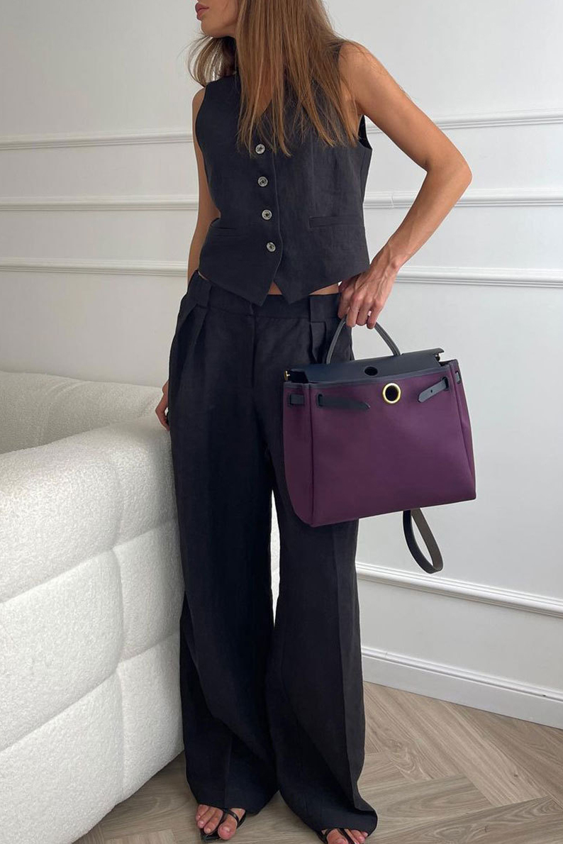 Casual Daily Vest Set Sleeveless Vest Long Wide-Leg Pants Set