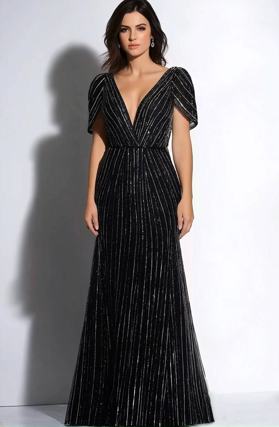 Evening Formal Dress Black Deep V Loose Floor-Length Dress