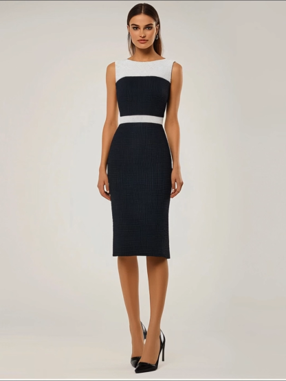 Cocktail Party Dress Black White Sleeveless Knee-Length Dress