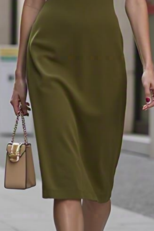 Party Dress Green Crew Neck Knee Shesth Dress 