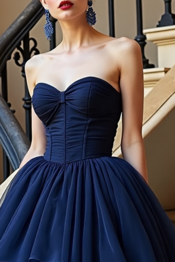 ​Prom ​Corset Dress​​ Blue Strapless Floor-Length Dress
