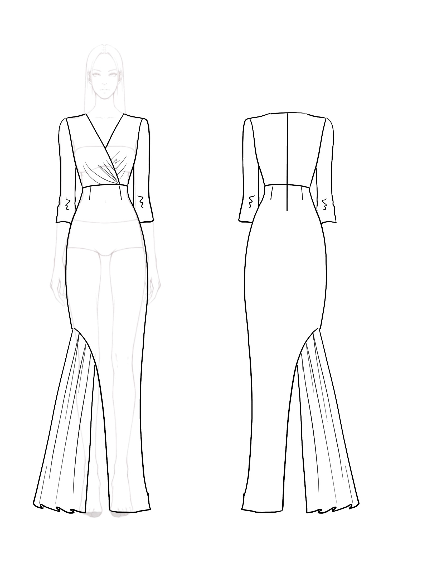 Mermaid Work Maxi Dress Deep V Half Sleeve Satin Dress