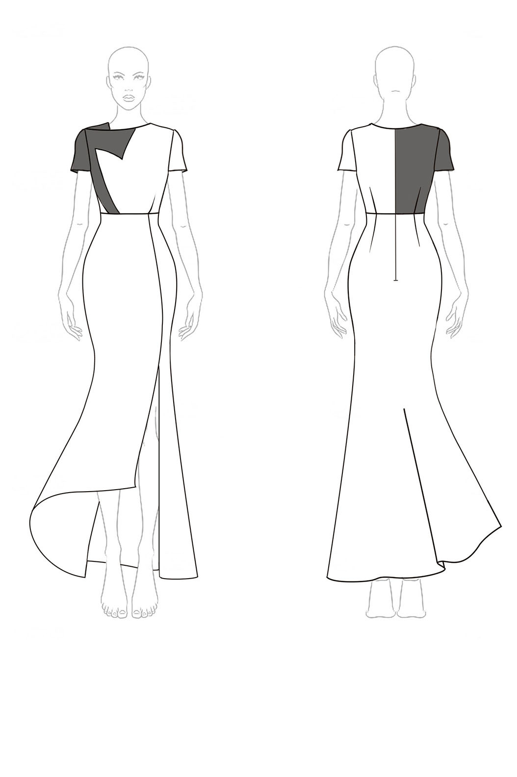 Maxi Party Dress Round Neck Asymmetric Slit Black Red Contrast Dress