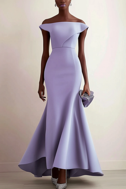 Party Maxi Dress Mermaid Strapless Purple Dress