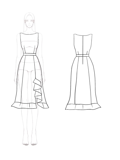 Work Cocktail Dress Irregular Hem Ruffles Midi Dress