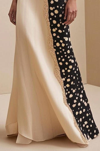 Formal Work Party Geometric Black White Spots Modern Milky Maxi Dress