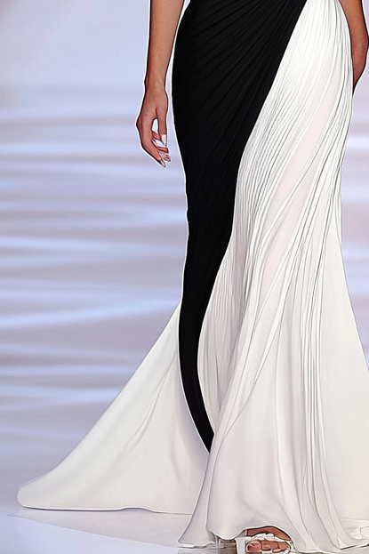 Formal Party Work Black White Banquet Ruffles Maxi Tube Top Dress