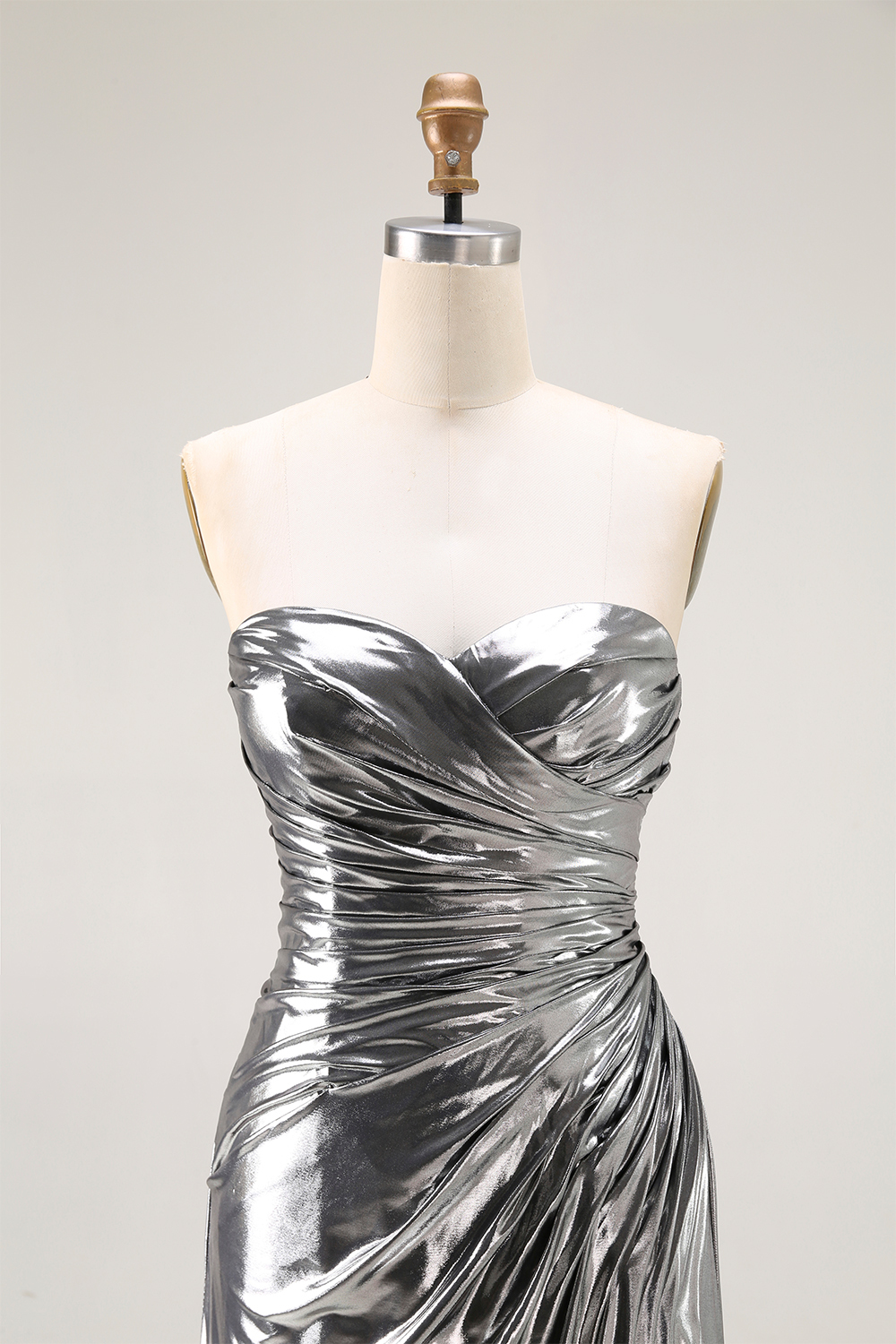 Evening Formal Dress Strapless Silver Strapless Pleated Maxi Dress