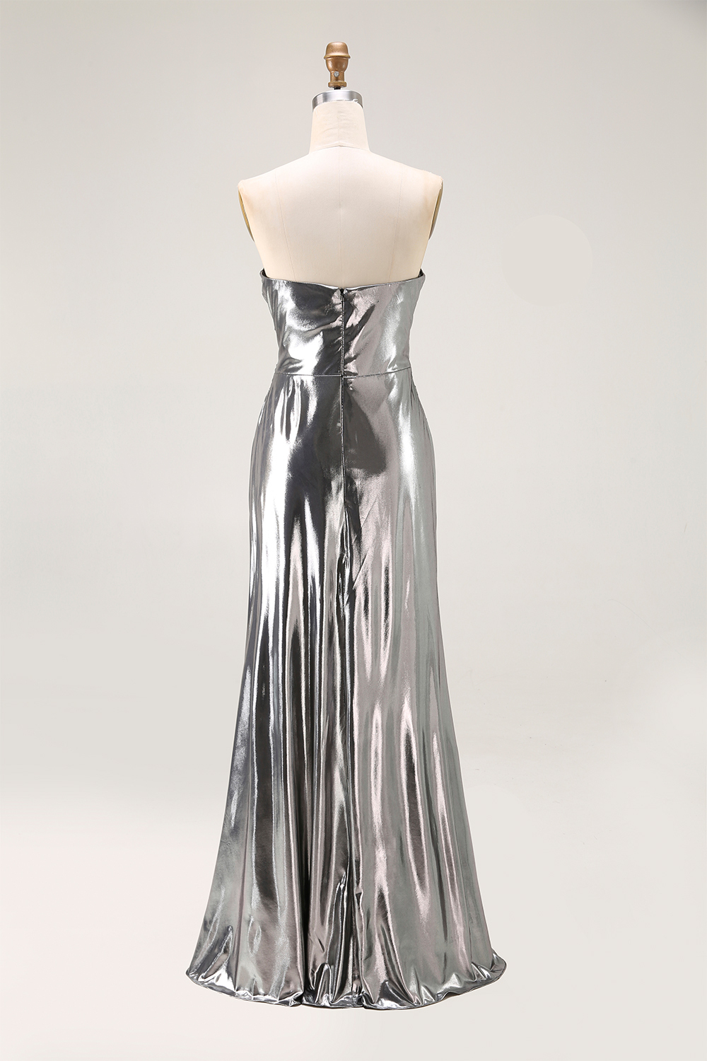 Evening Formal Dress Strapless Silver Strapless Pleated Maxi Dress