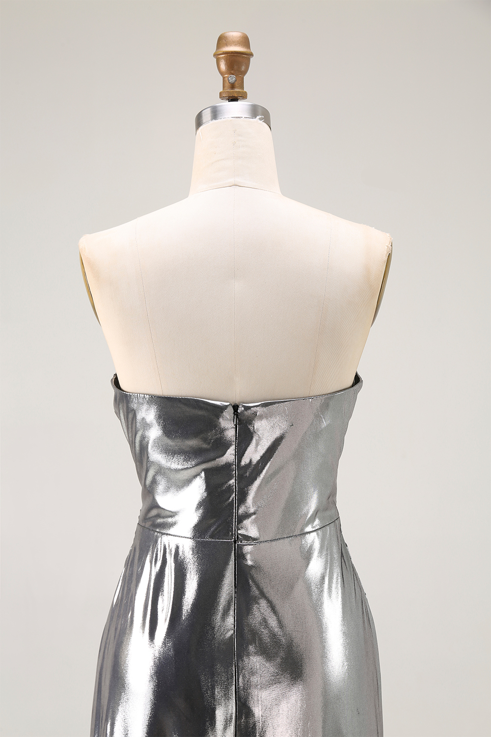 Evening Formal Dress Strapless Silver Strapless Pleated Maxi Dress