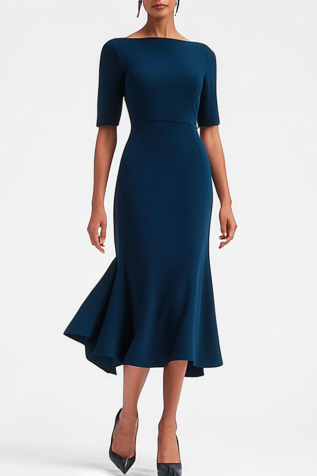 Formal Party Business Work Velvet V Neck Ruffle Maxi Sloping Shoulder