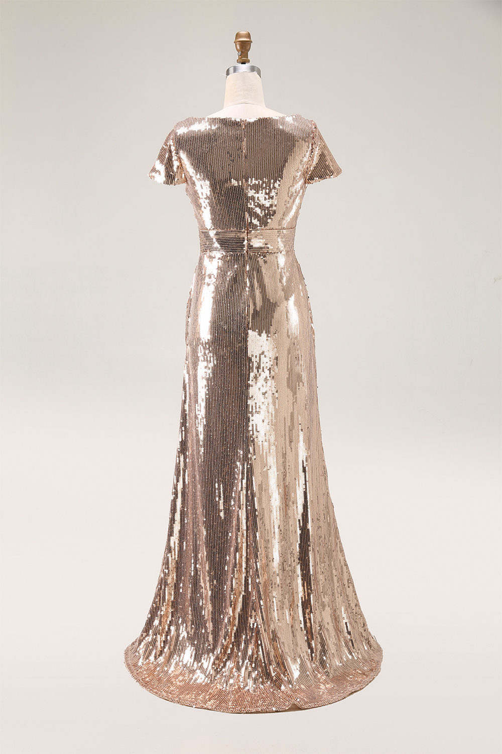 Formal Evening Gold V-Neck Sequins Maxi Dress