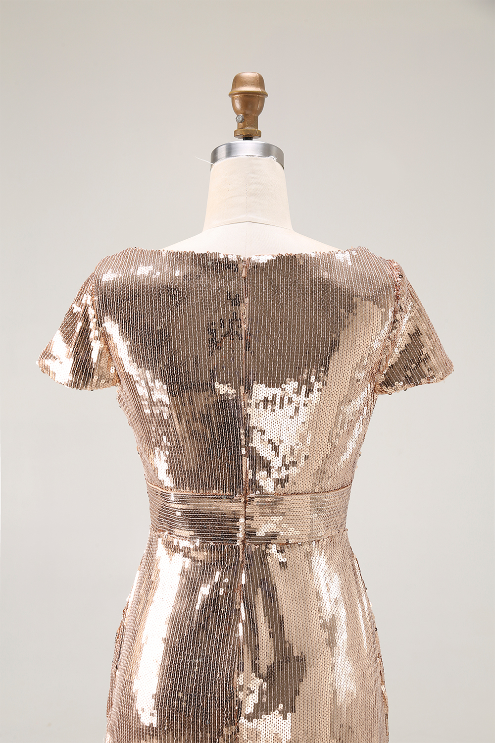 Formal Evening Gold V-Neck Sequins Maxi Dress