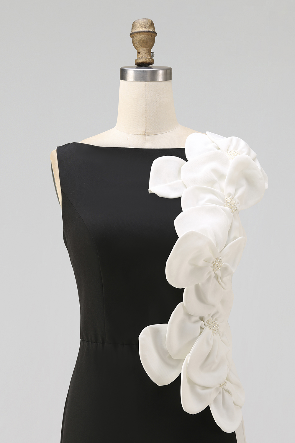 Daily Party Work Black White 3D Flower Maxi Dress