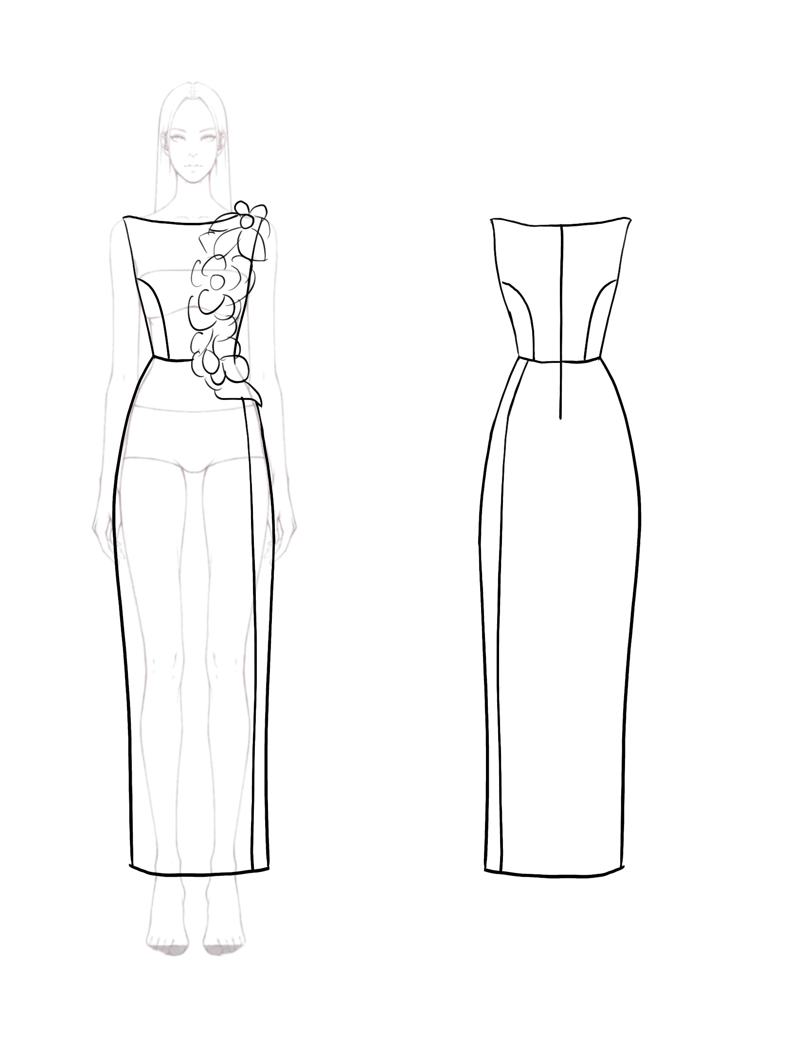 Daily Party Work Black White 3D Flower Maxi Dress