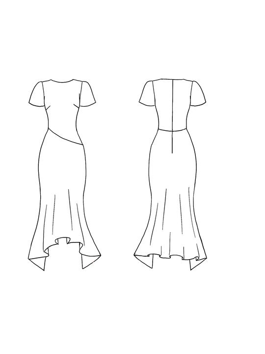 Formal Party Work Red Crew Neck Gold Silver Line Fishtail Midi Dress