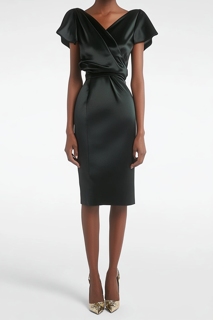 Formal Party Business Work Velvet V Neck Ruffle Maxi Sloping Shoulder