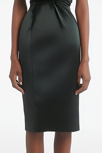 Formal Party Work Black Satin V Neck Ruffle Midi Dress